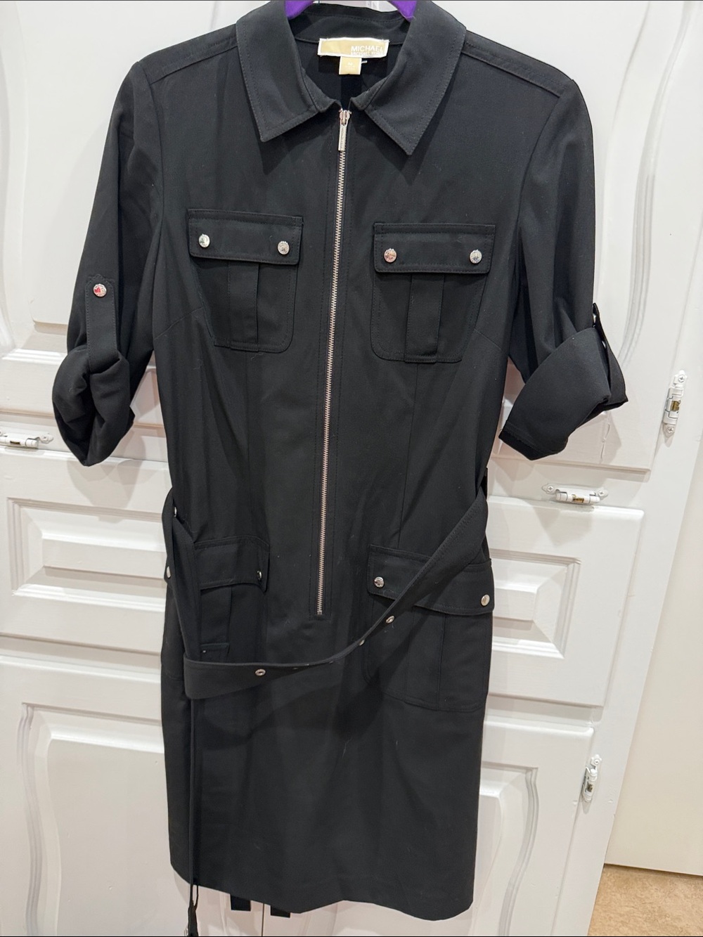 MICHAEL Michael Kors Black Zip-Front Utility Midi Dress